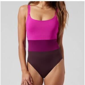 Athleta Swimsuit Womens Small Petite Coastline Colorblock Fuchsia Maroon Mauve
